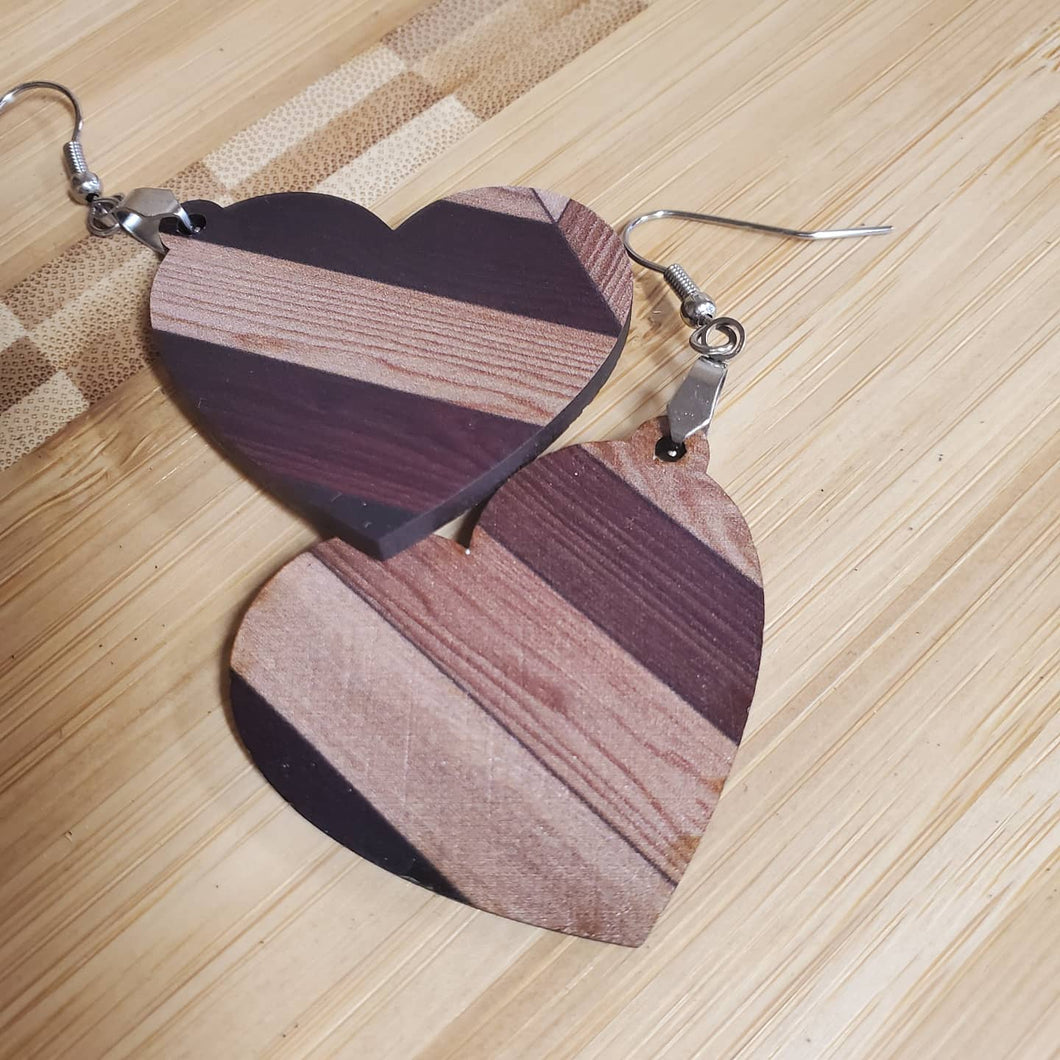 Patterned wood earrings