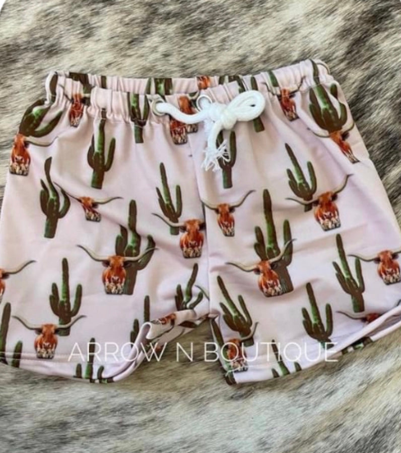 Boys Longhorn Cactus Shorts/Swim Trunks